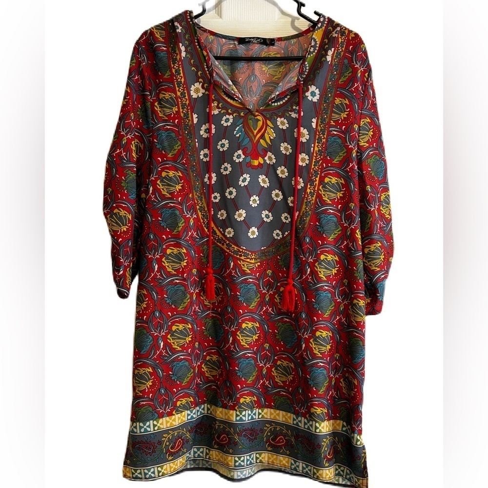 Urban CoCo Women’s Colorful Patterned Dress 3/4-Length Sleeves Sz. Large